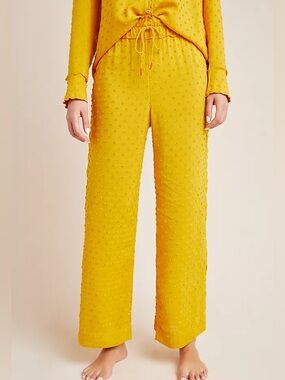 Anthropologie Lynnie Textured Sleep Trousers Pants Yellow Size Small